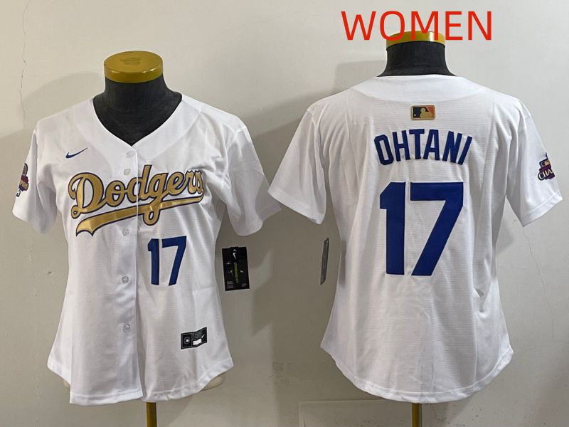 Women Los Angeles Dodgers #17 Ohtani White Champion edition Nike MLB Jersey style 0010